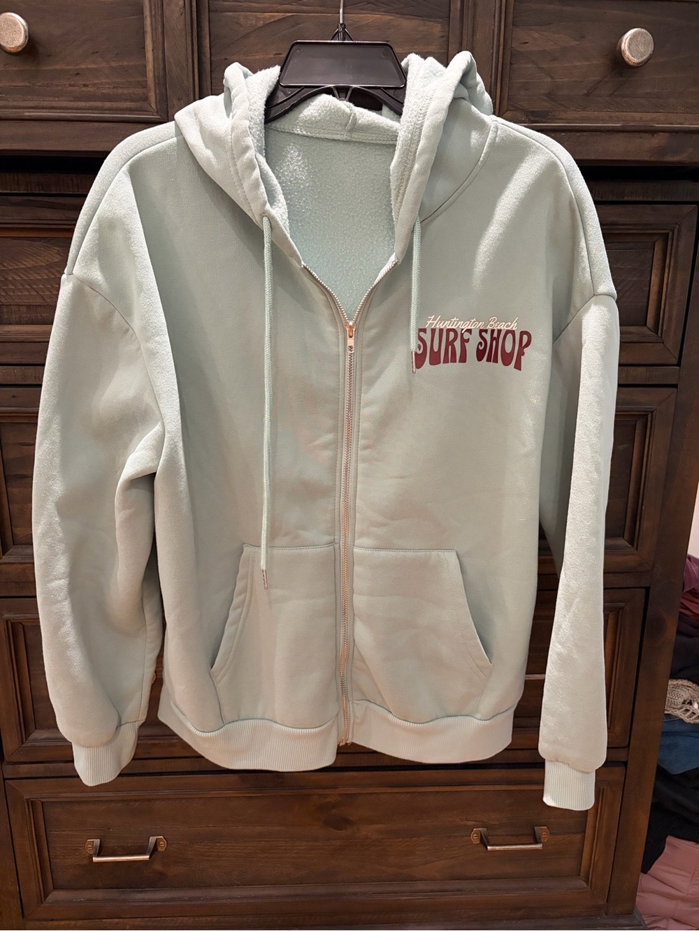 SHEIN Mint Green Plush Zip Hoodie